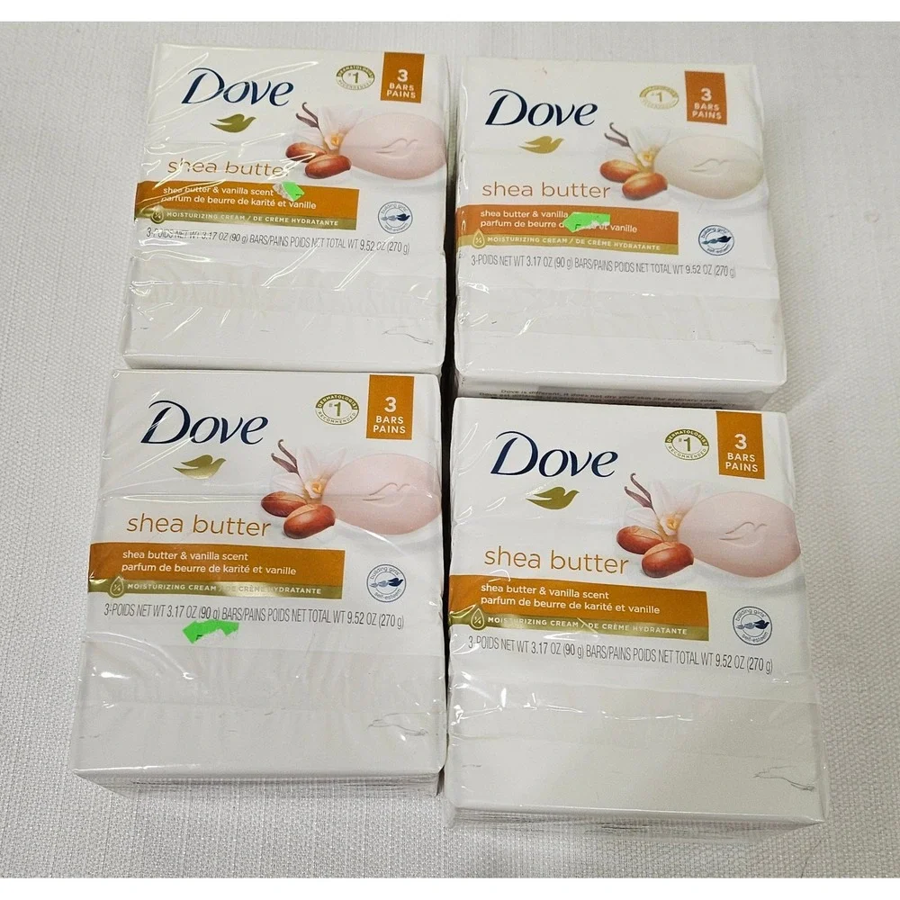 4 - Dove Shea‎ Butter Bar Soap 3 Pack Moisturizing Cream Vanilla Scent 19.05oz